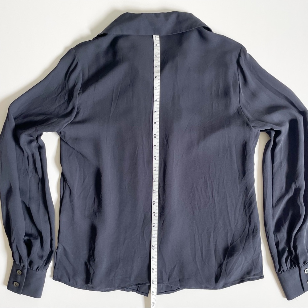 Brooks Brothers Silk Navy Blue Front Pleated Long Sleeve Button Down Blouse - Picture 6 of 6